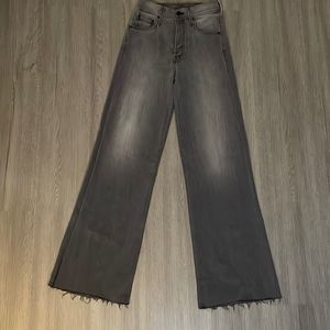 MOTHER Jeans Tomcat Roller Fray Gray Raw Hem Flare Size 25 High Rise High Waiste